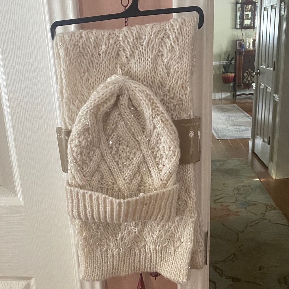 Mixit Cream Knit Scarf and Hat Set